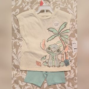 NWT Disney Kids Set with Stitch Print - Cream and Mint